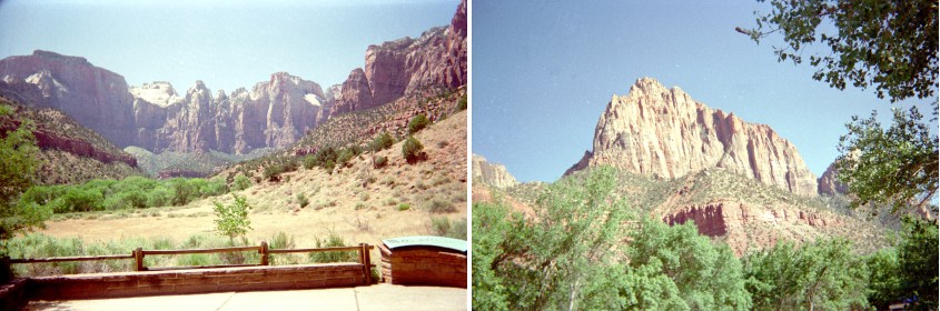 From Zion visitor's center on left, rock butte on right