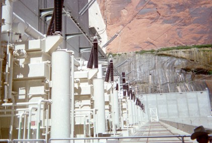 High-voltage lines from the generators of Glen Canyon Dam