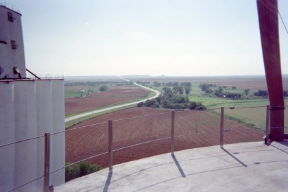 View over the cornfields from atop the grain elevator