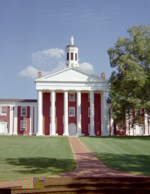 Colonial-style collonaded building with cupola,
on the campus of Washington and Lee Univ.