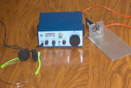 My low-power ham radio set with home-made Morse key and headphones