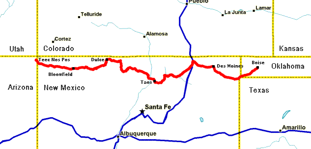 Map of New Mexico segment of tour