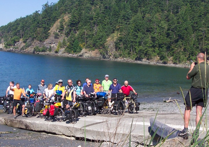The group dipping wheels in the Pacific Ocean