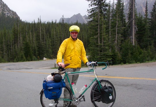 Me wearing my rain gear atop Washington Pass
