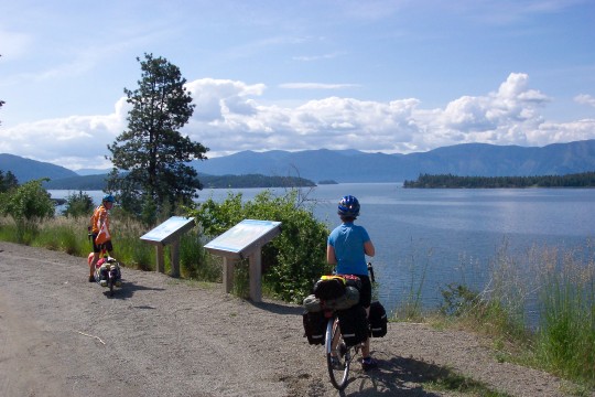 Dave and Maddy at scenic turnoff overlooking lake