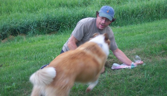Brendan playing with dog