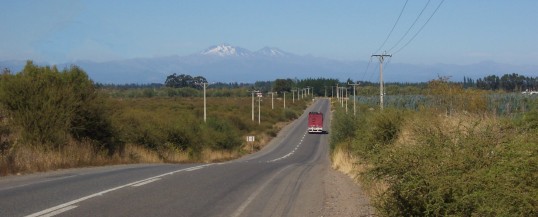 Road with volcano in the distance