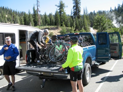 Pickup truck loaded with bicycles