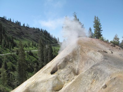 A fumarole with steam rising