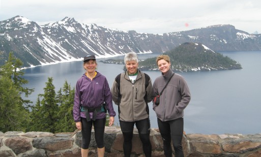 Sue, Rose, and Brynn in front of Crater Lake