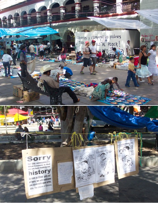 Protest signs in the Zócalo