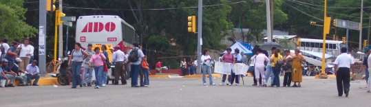Protesters blocking an intersection