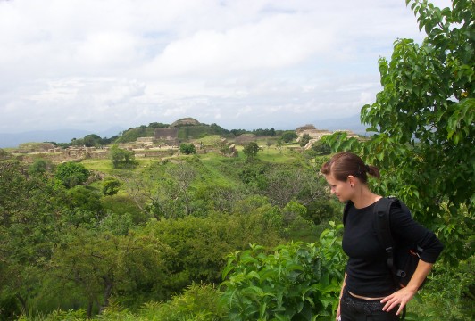 Overlooking an adjacent hill at Monte Alban