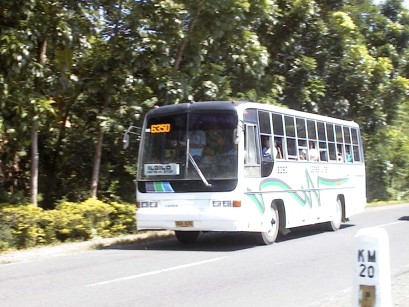 Modern-looking bus on country road