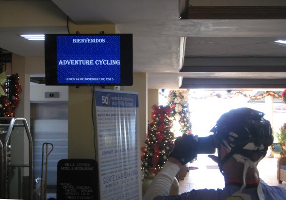 'Welcome to Adventure Cycling' screen at Hotel Villa Cofresi